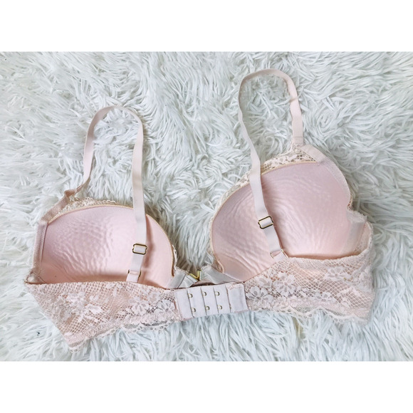 Victoria's Secret Plunge Bra Women's Size 34D Pink Floral Lace V Underwired - Picture 4 of 5